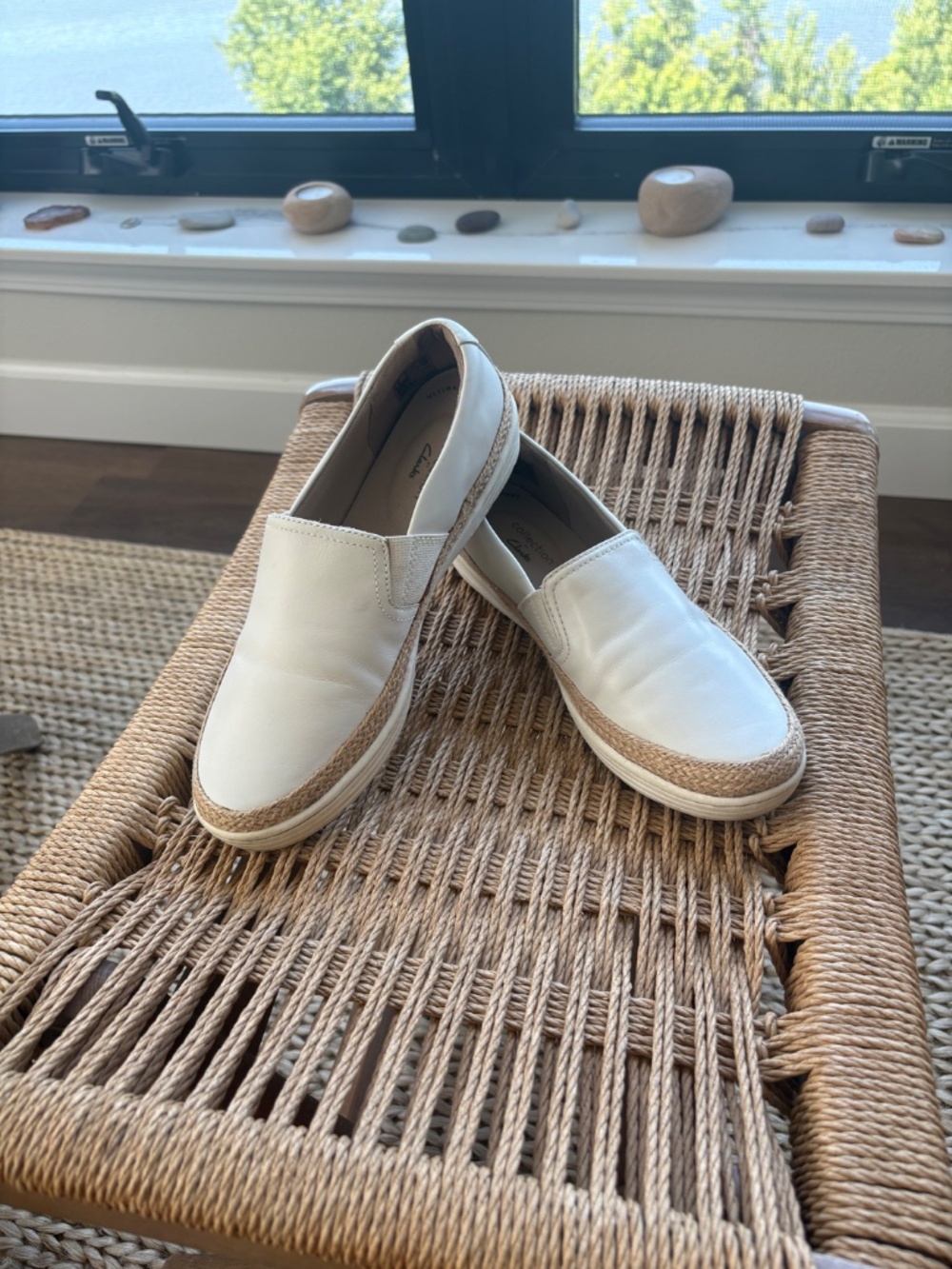 White Leather Espadrille Slip-on Sneakers 7.5